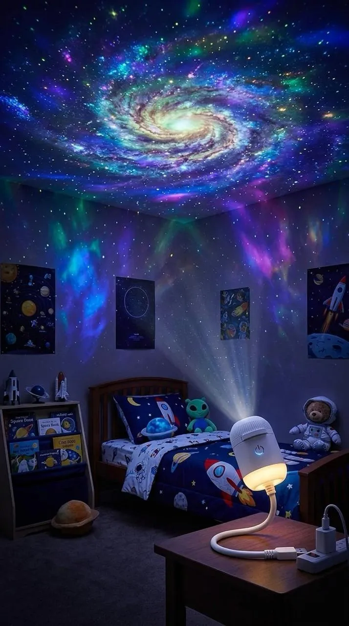 Cielo colorido proyectado por AstraVibe con efecto vía láctea y nebulosa